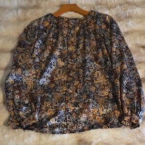 Vintage Retro Floral Womens Long Sleeve Button Down